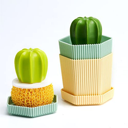 Cactus Dish Scrub Brushes Set of 6 Replacement Brushes, Green and Yellow, for Cleaning Dishes, Pans, Pots, Sink, Countertop, Bathtub - color: Green and Yellow