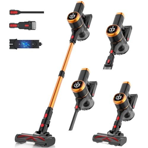 Tikom V500 Cordless Vacuum Cleaner for Home, 40000Pa/450W Stick Vacuum with LED Touch Screen, Charging Wall Dock, Anti-Tangle, Lightweight Handheld Vacuum for Pet Hair, Hard Floor, Carpet - color: Black&gold