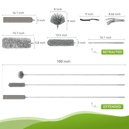 Professional Deep Cleaning System, 100-inch Extendable Duster with Under-Appliance Pads & Multi-Angle Heads for Ceiling Fans, High Ceilings, Blinds, and Gaps - color: 13-piece Set With Flat Gap Cleaner*2+chenille Head