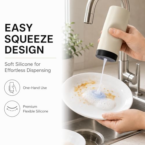 Silicone Dish Soap Dispenser, 8 Oz Refillable Squeeze Bottle, Leakproof for Kitchen Sink, Light Gray - color: Light Gray