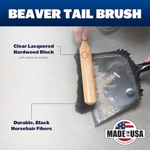 Marshalltown 13 1/2 Inch Beaver Tail Brush, Masonry Brush with Black Horsehair Fibers, Concrete Shop Brush for Masonry and Mortar Work, Assembled in USA, 6517