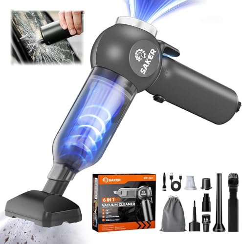 Saker Portable Car Vacuum Cordless 20000Pa 6 in 1 Multifunctional Adjustable Small Handheld Vacuum 7800mAH with Brushless Motor for Gifts, Car Home and Office SW-102 - color: Black