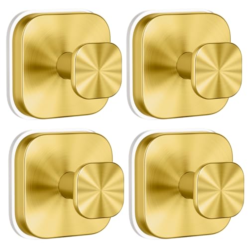 BKV Suction Cup Hooks for Shower,Heavy Duty Shower Hooks for Bathroom Wall,Glass Windows,Smooth Doors to Hang Towels,Robes,Coat,Reusable Suction Cup Wreath Hanger for Christmas Wreaths-Gold(4 Pack) - color: Gold, size: 4 Pack