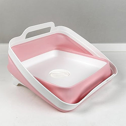 9L (2.4Gal Dish Basin Collapsible with Drain Plug Carry Handles , Space Saveing Kitchen Storage Tray Dish Wash Basin, Portable Dish Tub for Camping ,RV,Pink - color: Light Pink