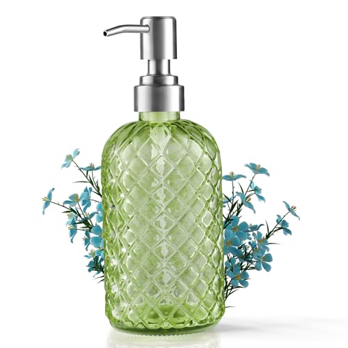 Kaishun 14 OZ Refillable Glass Soap Dispenser for Hand Soap & Lotion, Green - color: Green