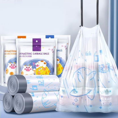 Thickened Drawstring Garbage Bags 69pcs 50x55cm Heavy Duty Trash Liners with Portable Rubbish Holder for Household Waste Bin Diameter ≤37cm