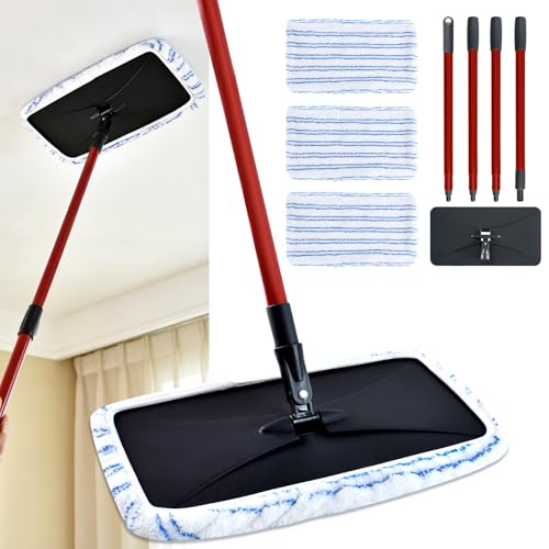 Microfiber Flat Mops for Ocedar Hardwood Floor 'n More Microfiber Mop,Wet & Dry Flat Mops with 3 Reusable Pad 1 Durable Handle,Dust Mopp for O-Cedar Hardwood Floor 'N More Mop - color: Blue & White Mop Pad Set