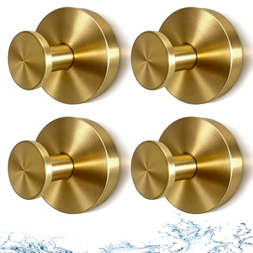 2026 Upgraded No Drill Gold Suction Cup Hooks for Shower, Heavy Duty Suction Hooks, Gold Bathroom Towel Hooks for Windows, Glass Door & Tile, 4 Pack - color: Gold, size: 4 Pack