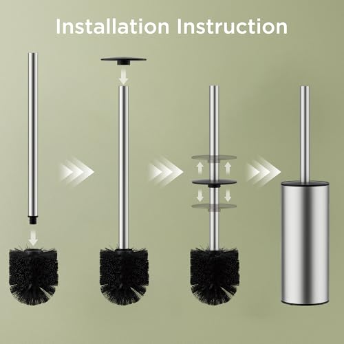 Toilet Brush and Holder Set, Toilet Bowl Brush with Heavy Duty 304 Stainless Steel Base and Extra Long Handle, Toilet Bowl Cleaners Brush for Bathroom (Stainless Steel) - color: Stainless Steel