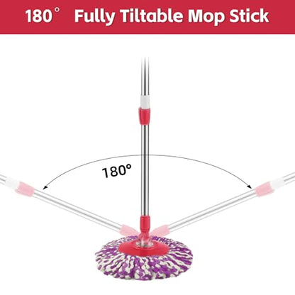 Spin Mop Replacement Handle, 47.6-inch 360 Degrees Rotating Telescopic Replacement Mop Stick with a Robust Stainless Steel Disc for Spin Mop Bucket Cleaning System (Stainless Steel Disc,Red) - color: Red, style: Stainless Steel