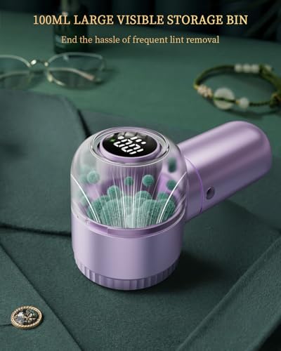 Fabric Shaver with Lint Brush, Large Lint Shaver with Digital Display, 3-Speeds Lint Remover with 6-Leaf Blades, Electric Sweater Shaver to Remove Pilling for Clothes, Furniture - color: Silver-purple