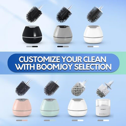 BOOMJOY Toilet Brush and Holder Set, Silicone Toilet Bowl Cleaner Brush, Bathroom Cleaning Bowl Kit with Tweezers, Bathroom Accessories with Aluminum Handle - White - color: White