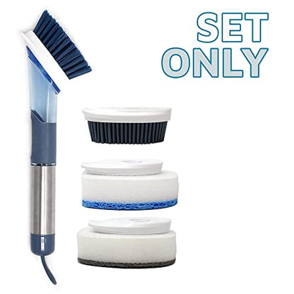 CBC Crown Soap Dispensing Dishwashing Brush with 4 Scrub Brush Heads & Extra Refill Set - style: Brush Set