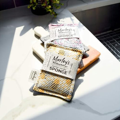 Marley's Monsters Washable Sponge – Reusable Eco-Friendly Scrubber – Dual-Sided for Gentle Cleaning or Heavy Duty Scrubbing – 4" x 5.5" Handmade in USA(Surprise Prints/Blush Pink Back) - color: Surprise Prints / Blush Pink