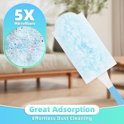 30 Count Light Blue Duster Refills Compatible with Swiffer Handle, 360° Multi-Surface Duster Refills with 1 Handle, 5X Microfibers Disposable Dusters for Home, Office Cleaning - color: 30 Blue Refills + Short Handle