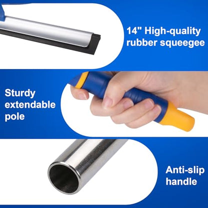 ITTAR 14 inch Rotatable Shower Squeegee for Glass Doors, Multi-Purpose Window Squeegee with Refill Rubber Blade, Bathroom Cleaner Tool for Shower Door Window Mirror Wall Car Windshield - size: 14 inch