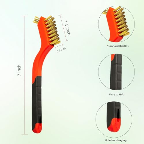 Wire Brush Set 3pcs - Brass Bristles with Curved Handle Grip for Rust Removal, Dirt, Paint Scrubbing, Crevice Cleaning Brush for Bathroom Gap, Home, Kitchen, Bathroom, Window, Vehicle, Faucets, Etc - style: Brass