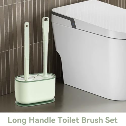 Cyrank Toilet Brush and Holder, Toilet Bowl Brush with Caddy Bathroom Stiff Bristles Toilet Scrub Brush Toilet Bowl Brush Holder Set Deep Cleaning Toilet Cleaner Scrubber Under Rim(Greens)