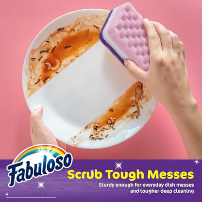 Fabuloso Scratch-Free Kitchen Dish Sponges, Purple Cellulose Scrubber Sponge with Scouring Pad for Dishes, Pots, Pans, Counters and Sinks, Tough on Messes, 4.25 x 2.75 x 1.25 in, 6 Count - color: Purple, size: 6 Count (Pack of 1)