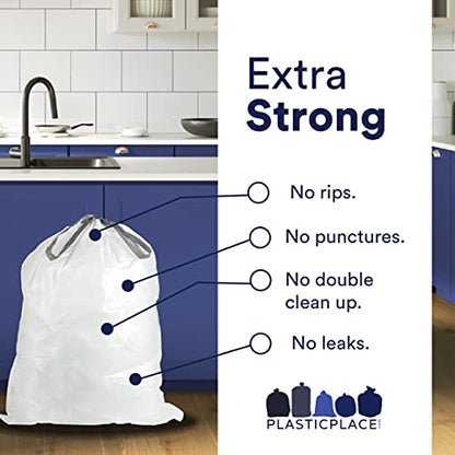 Plasticplace Custom Fit Trash Bags, Compatible with Simplehuman Code Q (50 Count), 13-17 Gallon Drawstring Garbage Liners, Heavy Duty Tear-Resistant - size: 50 Count (Pack of 1), style: Unscented