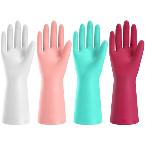 KAQ Rubber Cleaning Gloves for Dishwashing: 4 Pairs Colorful Reusable Kitchen Gloves for Household Washing Dishes - Non-Slip and Flexible for Women - Small - color: 4 Color(flexibility), size: Small