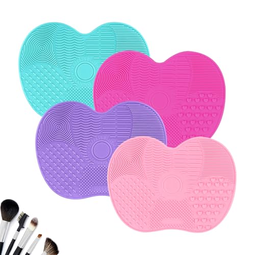 4 Pcs Silicone Make Up Brush Cleaning Mat, Makeup Brush Cleaner Mats, Cosmetic Cleaning Pads, Portable Washing Tool with Suction Cup for Makeup Cosmetic Brushes - color: Green + Purple and Pink + Red