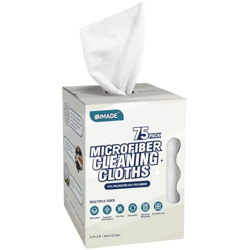 UNIMADE Microfiber Cleaning Cloth, 75 Sheets Microfiber Towels for Cars Commercial Grade Washcloths Lint-Free Bulk Shop Towel Cleaning Rags for Household Restaurant Garage Housekeeping, 11"x 9", White - color: White