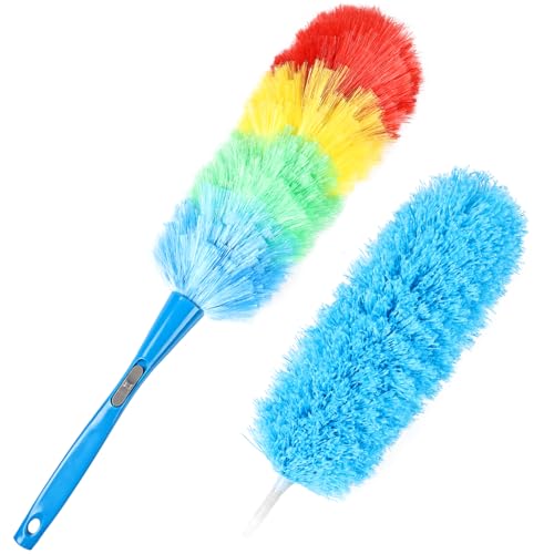 Rainbow Static Duster 24inch Reusable Microfiber Electrostatic Dusters with 2 Beandable and Washable Duster Head for Cleaning Home, Office, Car - size: 24inch-3pcs