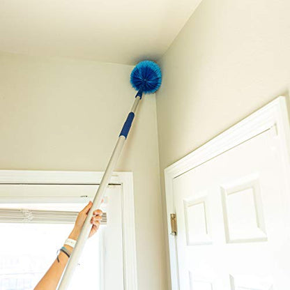 Ceiling Fan Duster Cobweb Duster, Extendable Reach 20 feet, | 3-Stage Aluminum Telescoping Pole | Extends for High Ceiling Duster | Long Handle Plus 2 Duster Heads