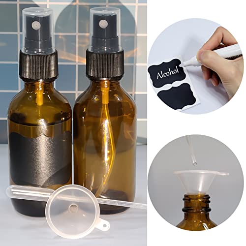 LUFEVRM 2oz Amber Glass Spray Bottles,Empty Small Perfume Travel Refillable Reusable Fine Mister Spray Bottle for Hair,Cleaning Solutions,Aromatherapy and Essential Oil with Extra Nozzle(2 Pack) - color: Amber, size: 2 pack