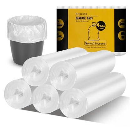 220Counts Small Trash Bags 4 Gallon, Flexible & Durable Small Garbage Bags, Unscented & Easy Tearing 4 Gallon Trash Bag for Kitchen, Bathroom, Bedroom, Office, Transparent,0.3Mil - style: 4 Gallon Transparent 220 Counts