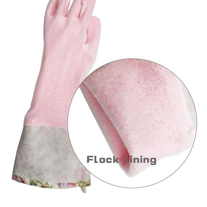 KINGFINGER Rubber Latex-Free Waterproof Dishwashing Gloves,2 Pair Medium Long Cuff Flock Lining Household Cleaning Gloves - size: 2 Pair (Pack of 1)