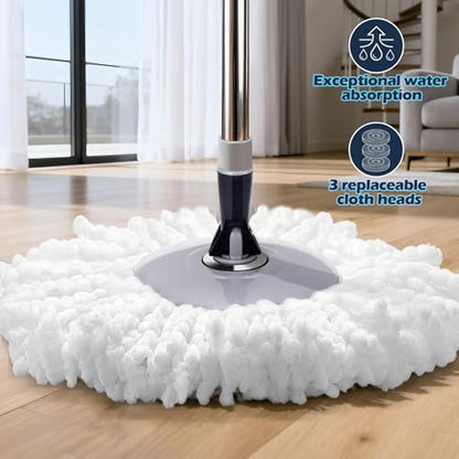 Spin Mop and Bucket Set,Masthome EasyWring Microfiber Spin Mop with 3 Mop Pads,Pedal Spinning Mops and Bucket with Wringer Set for Floor Cleaning - Home & Office Suitable - color: Dark Blue