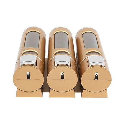 3-Head 400 ml Gold Soap Dispenser, Wall-Mount Triple Chamber Shampoo Conditioner Body Wash Pump, Bathroom Shower Gel Holder, Hotel Gym School Mall Refill Bottle, Adhesive or Screw Install