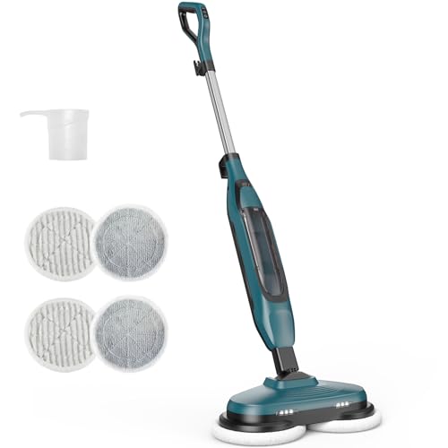 OLIXIS Steam Mop, All-in-One Scrubbing Steam Mops for Floor Cleaning with Rotating Pads, Floor Steamer with 2 LED Lights, 4 Cleaning Modes, Swivel Steering, 16.4 FT Cord, Safe for Hardwood and Tile - color: Teal and Black, size: 14"* 6" * 47"