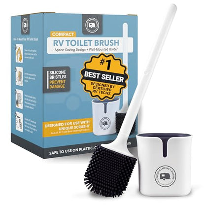 Unique Silicone RV Toilet Brush, Compact, Won't Damage Toilets or Seals, Wall-Mount No-Drip Holder - size: 1 Compact Brush