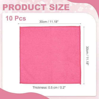 uxcell 10 Pcs Microfiber Cleaning Cloth, Kitchen Towels Reusable Microfiber Towels Highly Absorbent for Household Cleaning Supplies, Kitchen, Bathroom, Pink(Square), 11.8" X11.8 - color: Pink