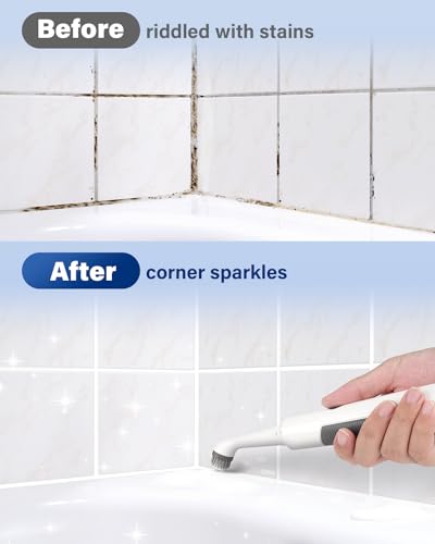 Electric Cleaning Brush Grout Brush: Rechargeable Crevice Cleaning Brushes Set Scrub Brush for Shower Cleaner Tile Floor Electric Scrubber Power Cleaning Tools for Home Kitchen Window Bathroom Tub