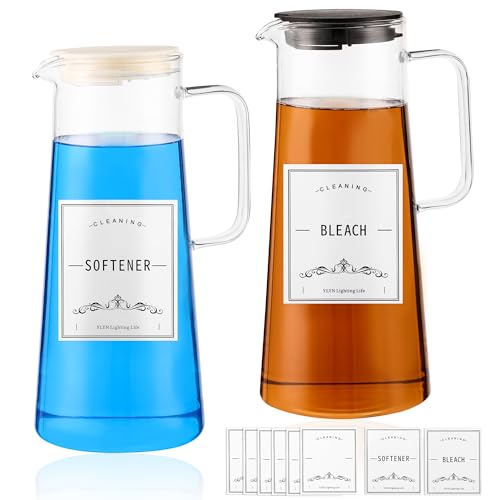 2PCS 50oz Laundry Detergent Dispenser. Glass Liquid Laundry Detergent Dispenser for Bleach,Fabric Softener. Laundry Soap Dispenser for Laundry Room Organization and Storage.
