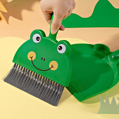 Mini Dustpan and Brush Set, Cartoon Small Broom and Dustpan Cleaning Set Hand Whisk Broom Set Portable Tabletop Crumb Sweeper Cleaning Tools for Office(Frog) - size: Frog