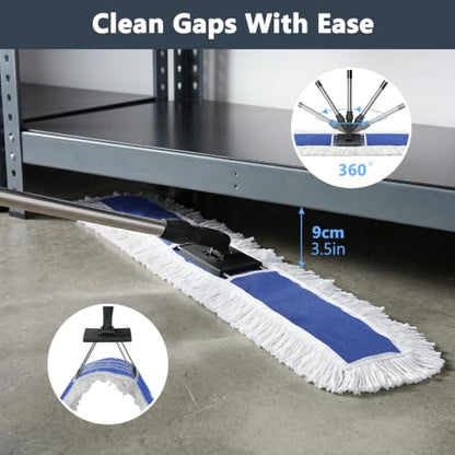 Masthome 39" Commercial Dust Mop with 64" Long Handle, Heavy Duty Wet Dry Floor Mop with 2 Reusable Microfiber Pads, 360° Rotating Industrial Mop for Hardwood Tile Marble Warehouse Gym Office Home - color: Extra Large Blue