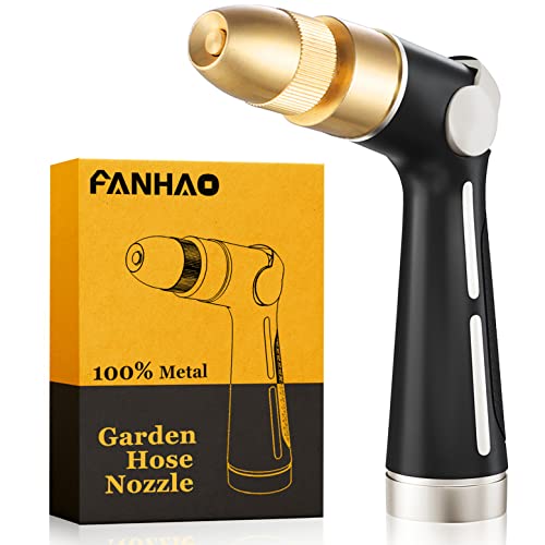 FANHAO Garden Hose Nozzle with High Pressure Jet, 100% Heavy Duty Metal Water Hose Sprayer, Thumb Flow Control, On Off Valve, Adjustable Spray Patterns for Garden Watering, Car and Pet Washing - color: Black