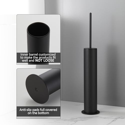BGL Toilet Brush with Holder Set Matte Black Aluminium Standing for Bathroom Toilet Bowl Cleaner Brush and Holder Set, Round Design - color: Matte Black-standing