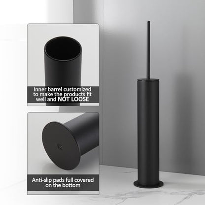 BGL Toilet Brush with Holder Set Matte Black Aluminium Standing for Bathroom Toilet Bowl Cleaner Brush and Holder Set, Round Design - color: Matte Black-standing