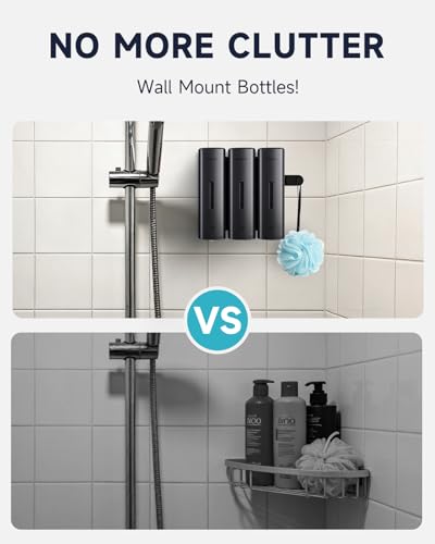 AIKE 3 Chambers Shower Shampoo and Conditioner Dispenser 3 x 11.8 fl.oz. for Bathroom(Dark Silver) - color: Dark Silver, size: Triple Chamber