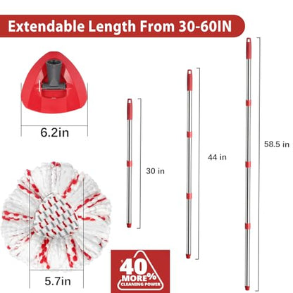 Spin Mop Replacement Head, Base, Handle Compatible with Ocedar Mop Set EasyWring 1-Tank Microfiber Spin Mop, 2 Refills Replacement Heads, 30-58in Handle and 1 Base Combo Set - color: New Set-centre 40% More (1-tank System)