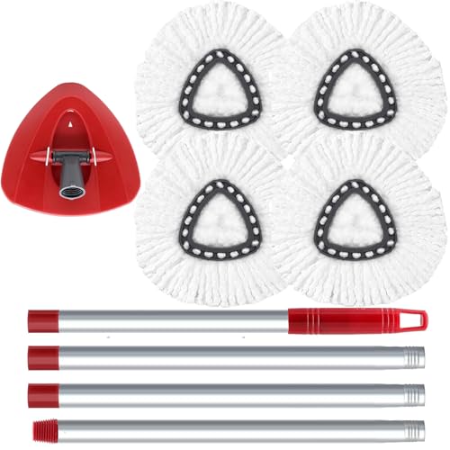 O-Cedar Spin Mop Head, Base, Handle Replacement for EasyWring 1 Tank System, 4 Microfiber Mop Refills, 1 Base and 30-58in Handle Set Combo, White - color: White