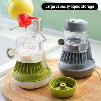 Dish Brush with Soap Dispenser, Dishwashing Kitchen Scrub Brushes Dish Scrubber with Holder Drip Tray, for Cleaning Pan, Pot, Sink (A-Green) - color: A-green