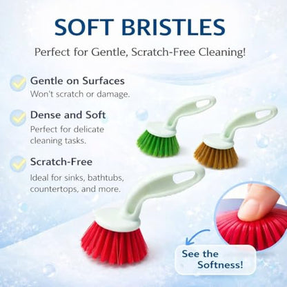 Kitchen Sink Cleaning Brush | Tough Flexible Bristles Scrubber for Stubborn Stains | Comfortable Grip Dishwashing Brush for Kitchen Utensils Bathroom Tiles Pack of 2 - style: Mini Round Brush Pack of 2