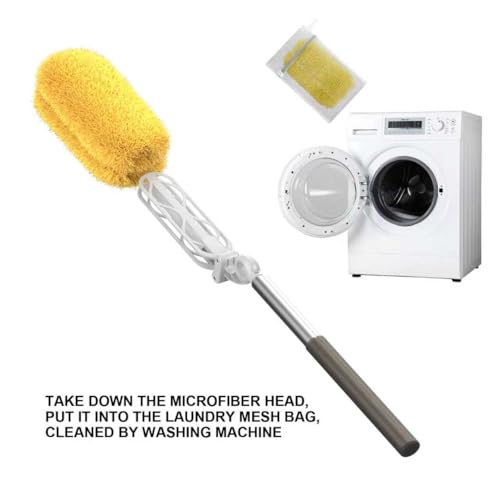 Long Handle Dusters for Cleaning with 2 Replacement Heads, Washable Cleaning Duster Kit with Laundry Mesh Bag, Cobweb Duster, Extendable Dusting Tool for Home and Office